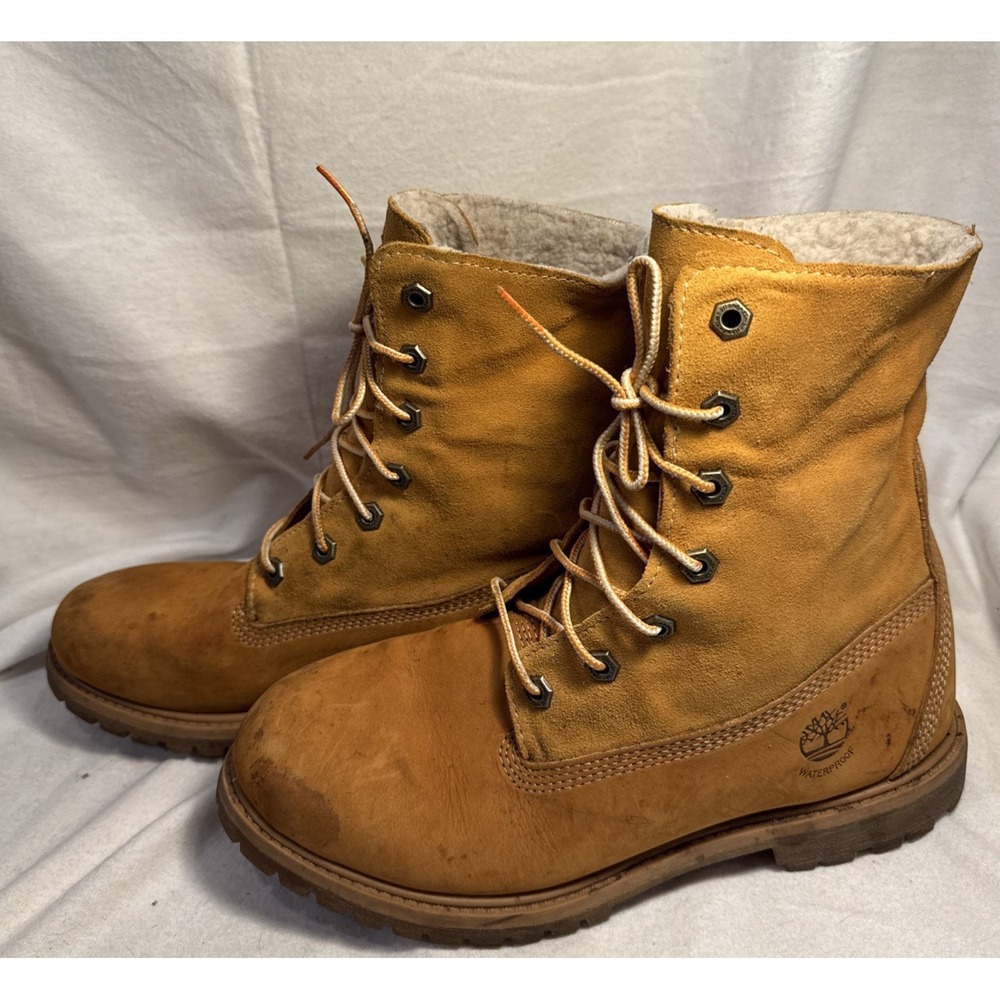 Timberland Leather 8329R Fold Down Teddy Fleece Lined Waterproof Boots Women 8.5